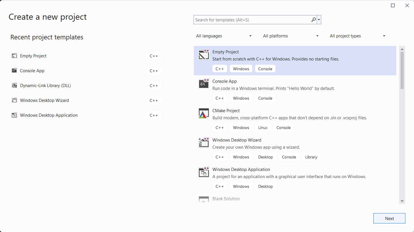 使用visual studio新建一个空项目步骤一.
